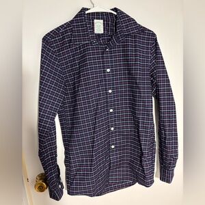 Brooks Brothers Navy Plaid Button Down | Small, Slim Fit